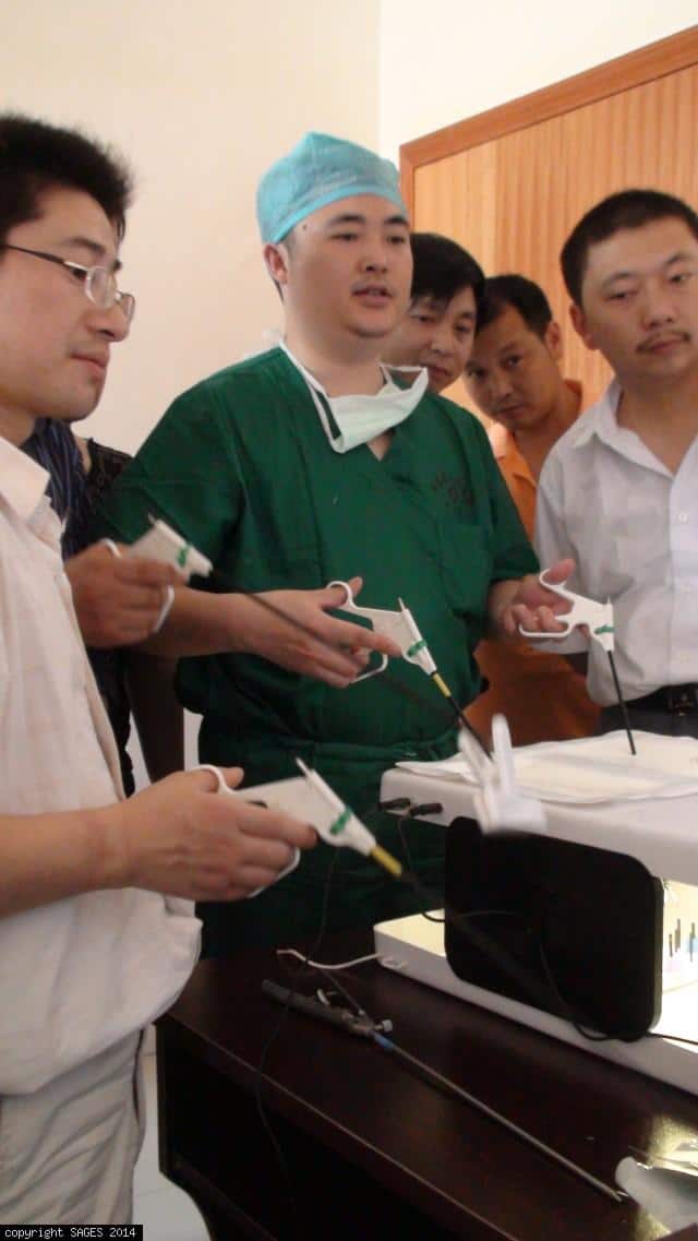 Chinese surgeons on FLS training box